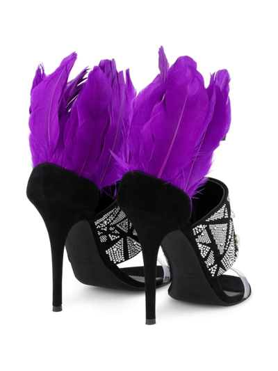 Giuseppe Zanotti Talia Feather-trim Crystal-embellished Sandals In Black
