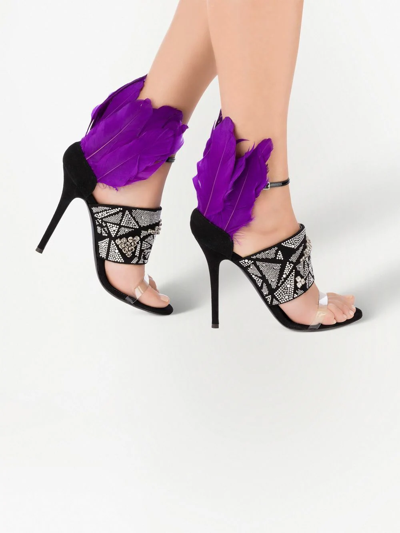 Giuseppe Zanotti Talia Feather-trim Crystal-embellished Sandals In Black