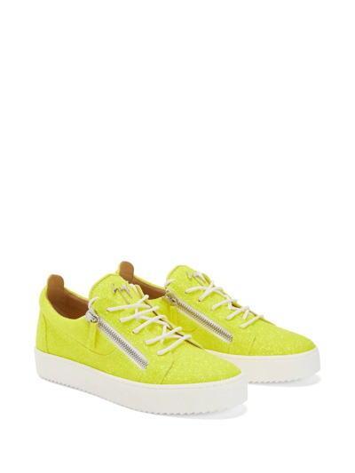 Shop Giuseppe Zanotti Frankie Glitter Low-top Sneakers In Yellow