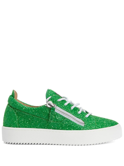 Shop Giuseppe Zanotti Frankie Glitter Low-top Sneakers In Green
