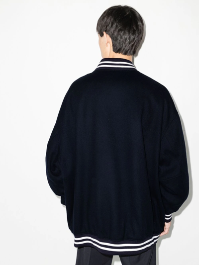 Valentino Embroidered Logo-patch Bomber Jacket In Blue