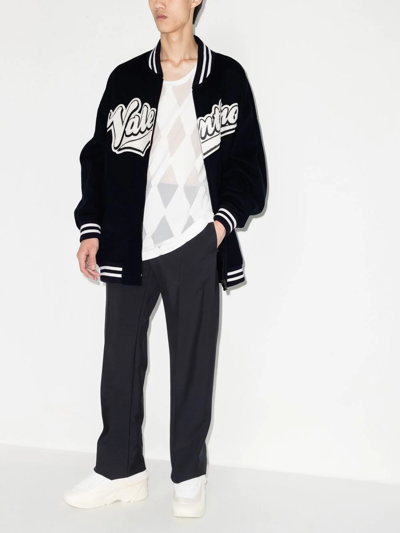Valentino Embroidered Logo-patch Bomber Jacket In Blue
