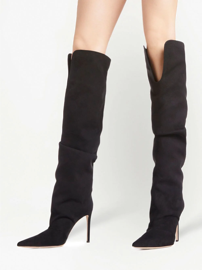 Giuseppe Zanotti Braquel 105 Gathered Faux Suede Over-the-knee Boots In Black