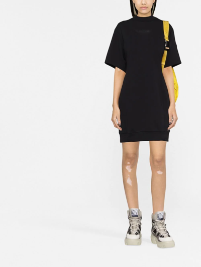 Shop Moncler Spliced Logo-print T-shirt Dress In Black
