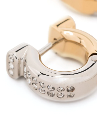 Ferragamo Gancini Crystal-embellished Hoop Earrings In Silver