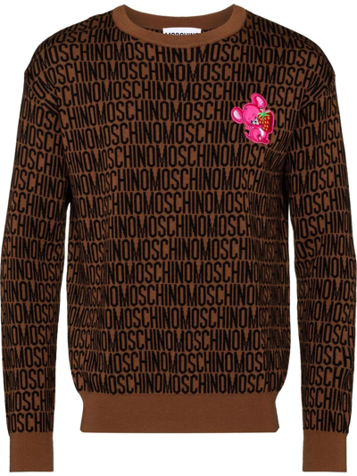 Moschino Pullover In Maglia Jacquard Con Motivo Logo In Brown | ModeSens