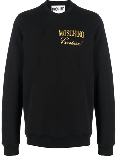 Shop Moschino Metallic Logo-print Sweatshirt In Black