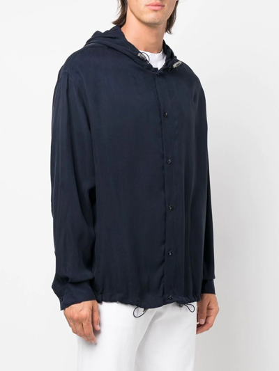 Shop Giorgio Armani Drawstring-hem Hooded Jacket In Blue