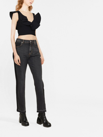 Shop Alexander Mcqueen Gathered-neckline Cropped Top In Black