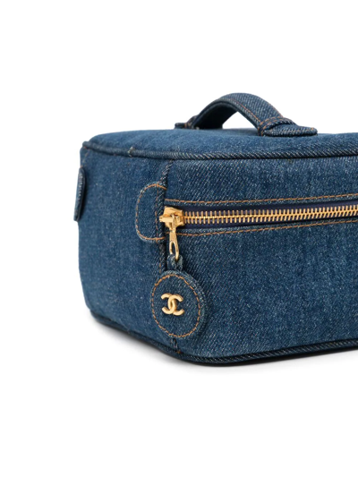 Pre-owned Chanel 1997 Cc Stitch Denim Vanity Handbag In Blue