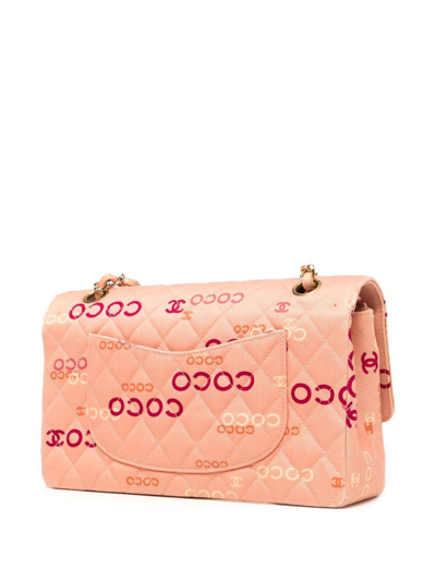 Pre-owned Chanel 2002 Logo Print Double Flap Shoulder Bag In Pink
