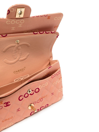 Pre-owned Chanel 2002 Logo Print Double Flap Shoulder Bag In Pink