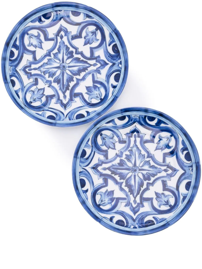 Shop Dolce & Gabbana Set Of Two Patterned 19cm Side Plates In Blue