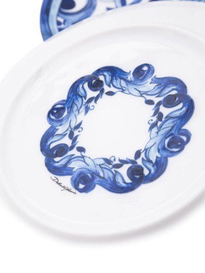 Shop Dolce & Gabbana Set Of Two Patterned 19cm Side Plates In Blue