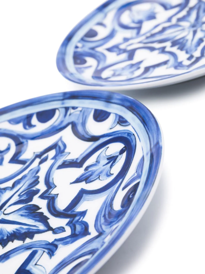 Shop Dolce & Gabbana Set Of Two Patterned 19cm Side Plates In Blue