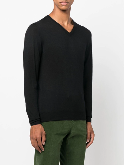 Fedeli V-neck Long-sleeve Jumper In Black
