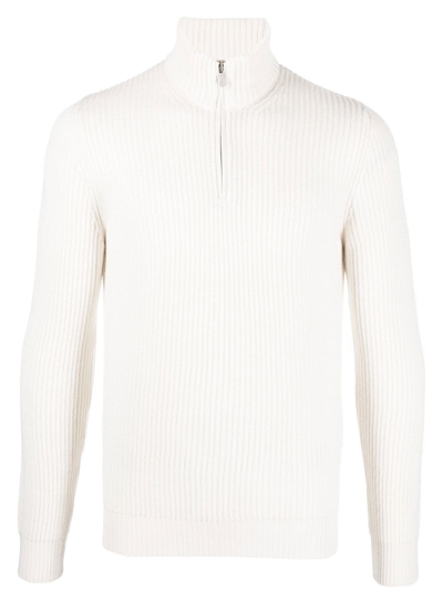 Shop Eleventy Quarter-zip Wool Jumper In Neutrals