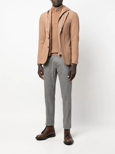 Shop Eleventy Hoodie-underlay Blazer In Neutrals