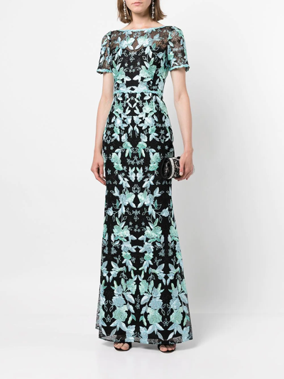 Marchesa Notte Floral-embroidered Tulle Trumpet Gown In Multicolour