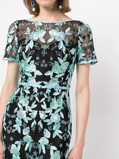 Marchesa Notte Floral-embroidered Tulle Trumpet Gown In Multicolour