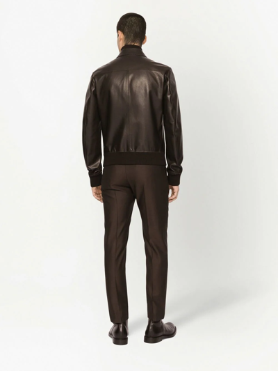 Shop Dolce & Gabbana Leather Bomber Jacket In Black