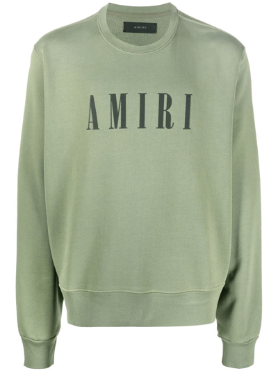Shop Amiri Logo-print Crew-neck Sweatshirt In Green