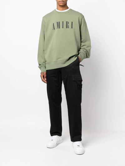 Shop Amiri Logo-print Crew-neck Sweatshirt In Green