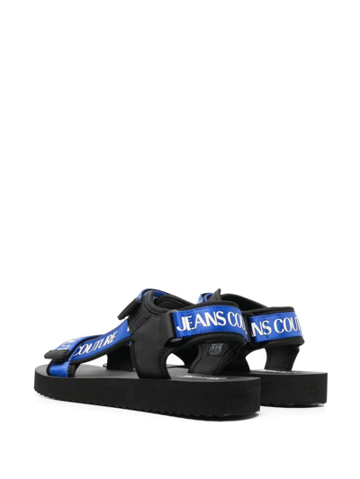 Shop Versace Jeans Couture Logo Print Touch-strap Sandals In Blue