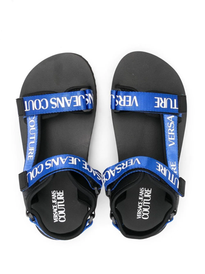 Shop Versace Jeans Couture Logo Print Touch-strap Sandals In Blue