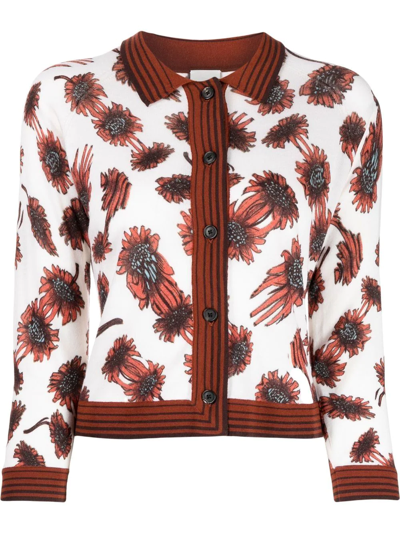 Shop Paul Smith Floral-print Wool Cardigan In White