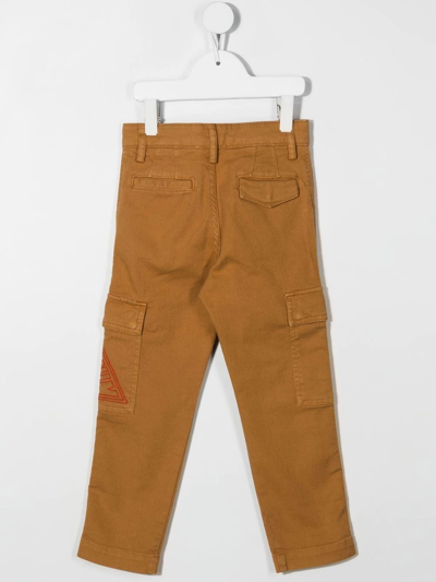 Shop Lanvin Enfant Embroidered Logo Cargo Trousers In Brown