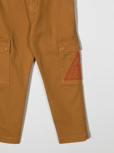 Shop Lanvin Enfant Embroidered Logo Cargo Trousers In Brown