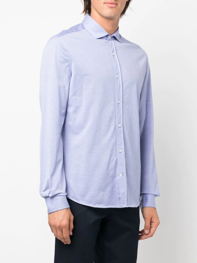 Shop Brunello Cucinelli Long-sleeve Buttoned Shirt In Blue