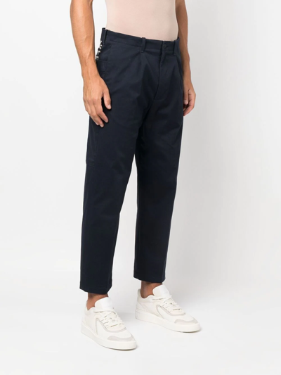 Shop Etro Logo-print Cropped Trousers In Blue