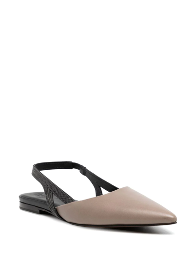 Shop Brunello Cucinelli Sling-back Leather Ballerina Shoes In Brown