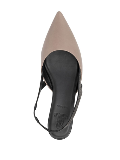 Shop Brunello Cucinelli Sling-back Leather Ballerina Shoes In Brown