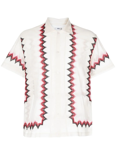 Bode Camp-collar Embroidered Cotton-mesh Shirt In White