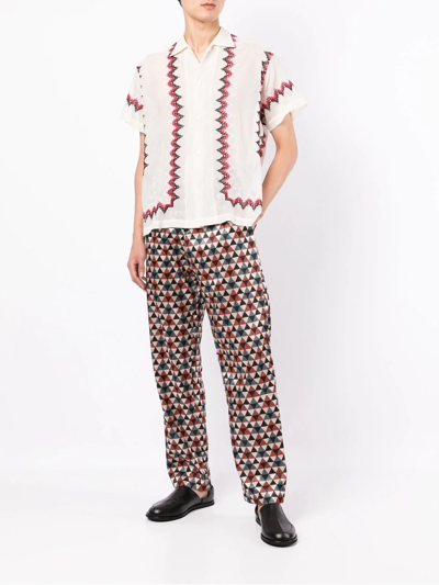 Bode Camp-collar Embroidered Cotton-mesh Shirt In White