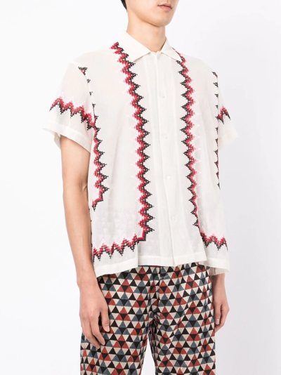 Bode Camp-collar Embroidered Cotton-mesh Shirt In White