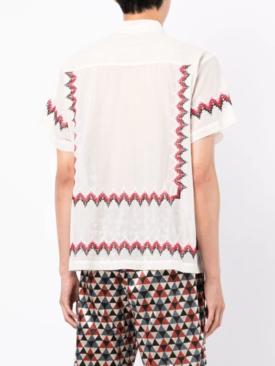 Bode Camp-collar Embroidered Cotton-mesh Shirt In White