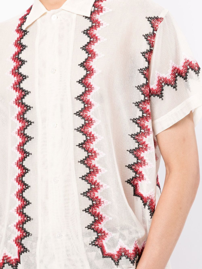 Bode Camp-collar Embroidered Cotton-mesh Shirt In White