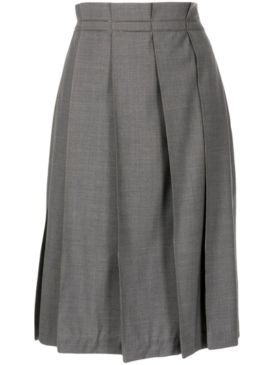 Shop Brunello Cucinelli Bead-embellished Pleated Midi Skirt In Grey