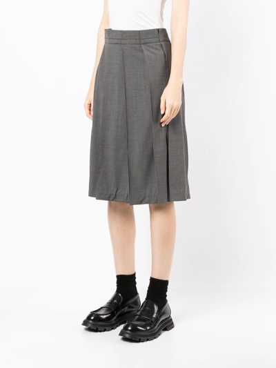 Shop Brunello Cucinelli Bead-embellished Pleated Midi Skirt In Grey