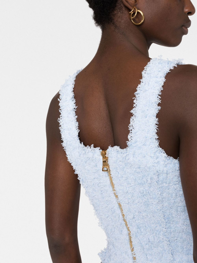 Balmain Button-detail Tweed Cropped Top In Blue