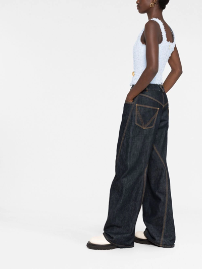 Balmain Button-detail Tweed Cropped Top In Blue