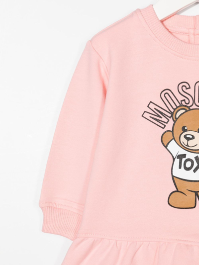 Shop Moschino Teddy Bear Logo-print Sweatshirt Dress In Pink