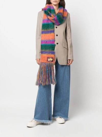 Shop Marni Striped Knitted Scarf In Blue