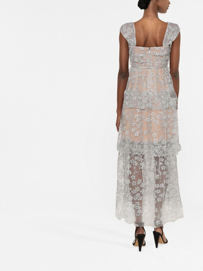Self-portrait Embroidered Embellished Maxi Dress In Silver