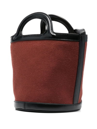 Marni Brown Bucket Shoulder Bag In Calf Leather And Wool And Cotton Blend With Adjustable And Removable Sh In Brown