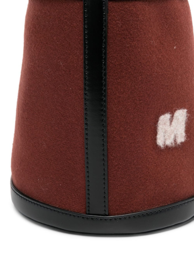 Marni Brown Bucket Shoulder Bag In Calf Leather And Wool And Cotton Blend With Adjustable And Removable Sh In Brown